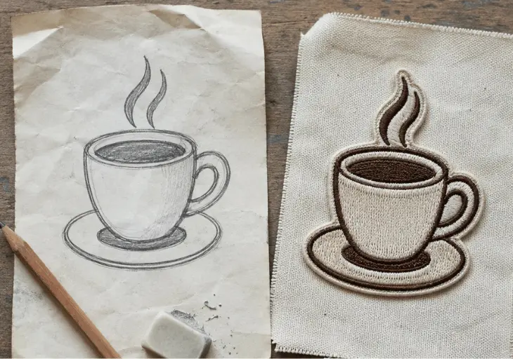 Turning a sketch into a patch before and after